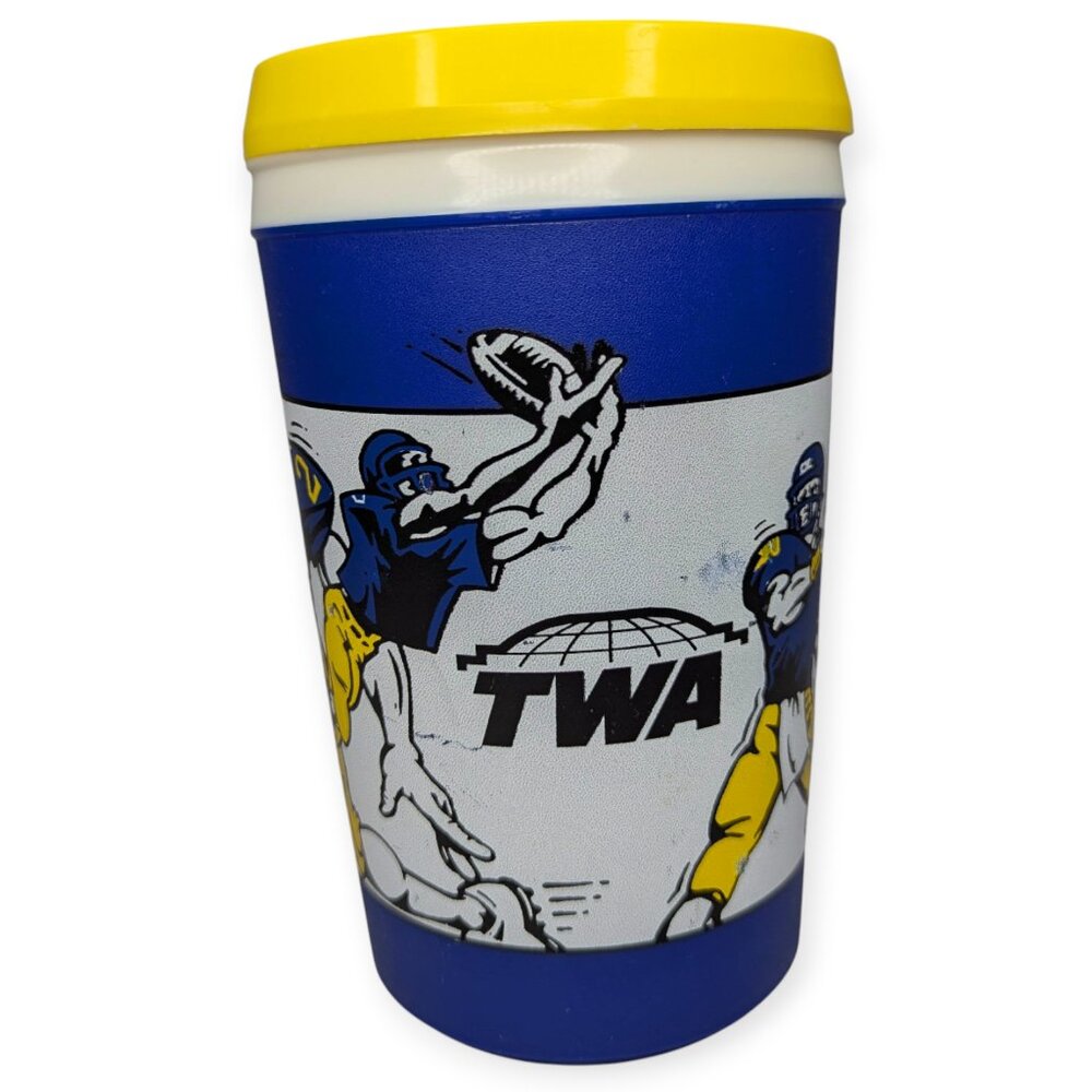 Vintage Aladdin TWA Airlines Dome Football Insulated Travel Mug w/Yellow Lid